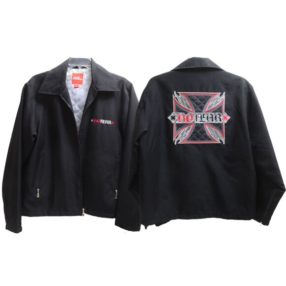 VTG 90s NO FEAR Men's MD Moto Skate BMX Embroidered Patch Jacket - Picture 1 of 12